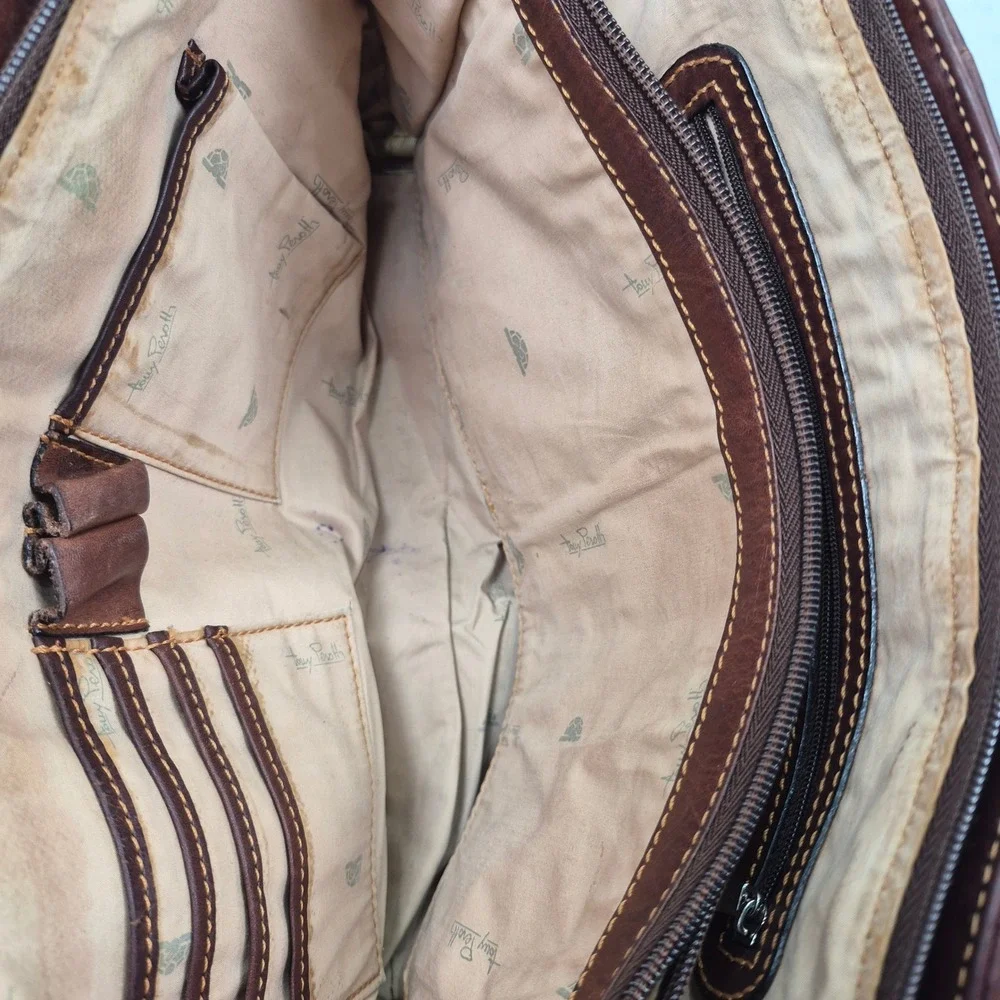 Tony Perotti Distressed Leather Shoulder Bag Brown Hobo Medium Long Green